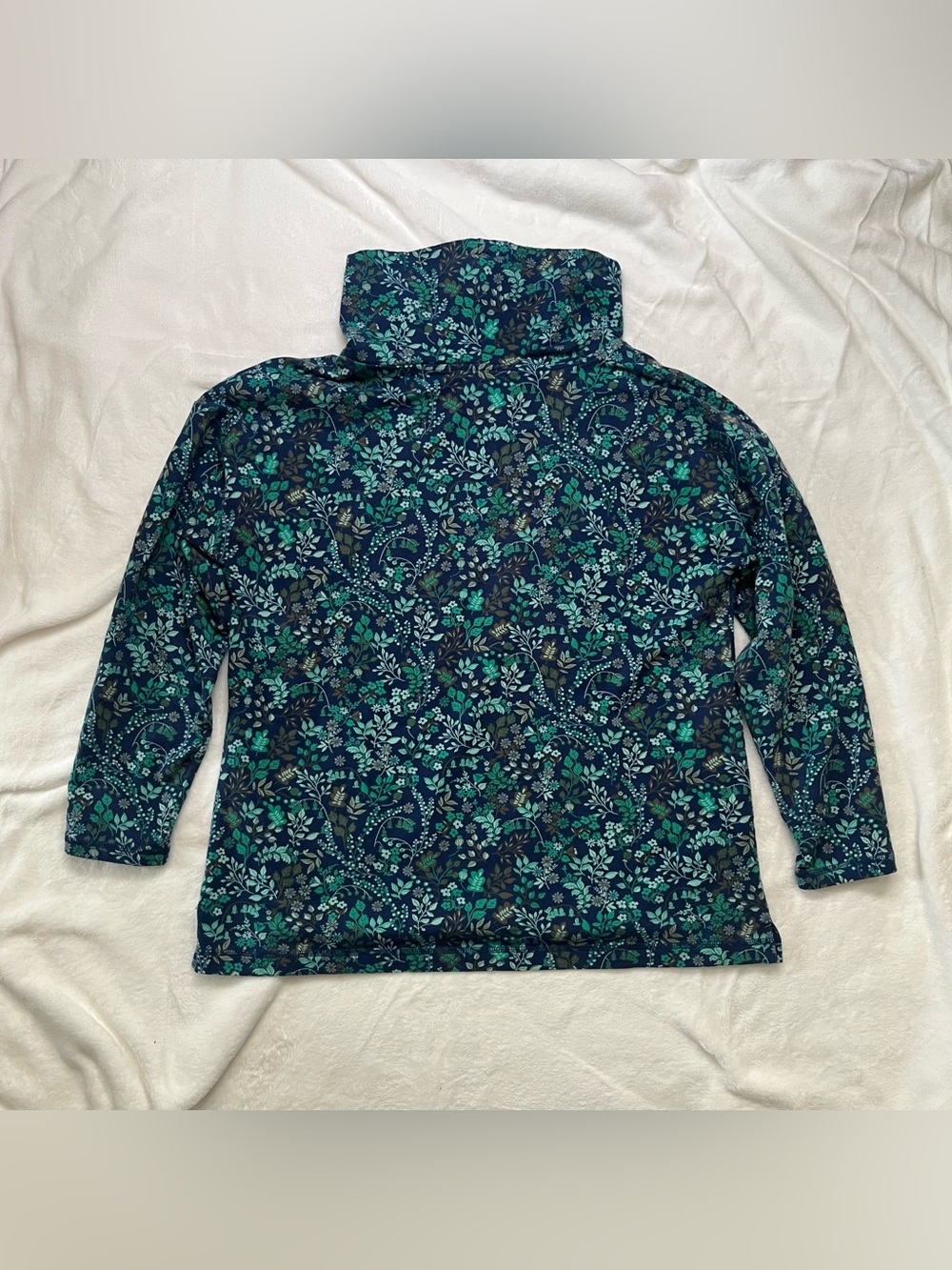 T by Talbots Cowl Neck Floral Pullover Top Size LP Blue Green Botanical - Picture 2 of 5